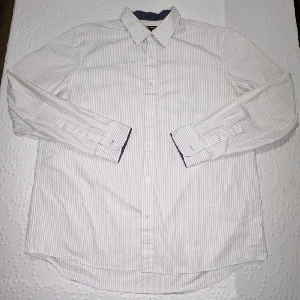 Michael Kors Mens Dress Shirt XL Classic Fit Striped Cotton Long Sleeve